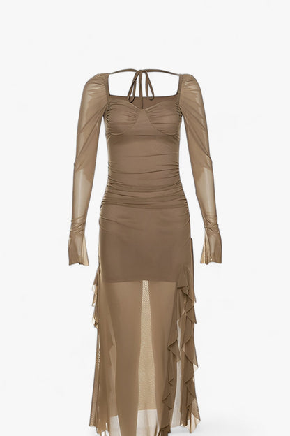 Rüschen Midi Kleid - Anmutig & Trendig