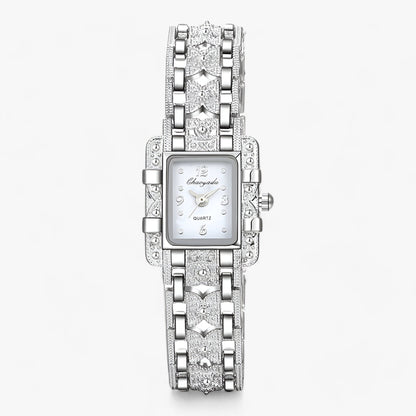 Armbanduhr mit Rechteckigem Zifferblatt und Kristallen - Modisch und Elegant für Frauen
