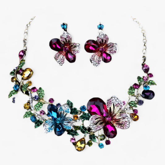 Brautschmuck - Betonen Sie Ihre Schönheit mit einer Emaille-Blumenkette und Ohrringen