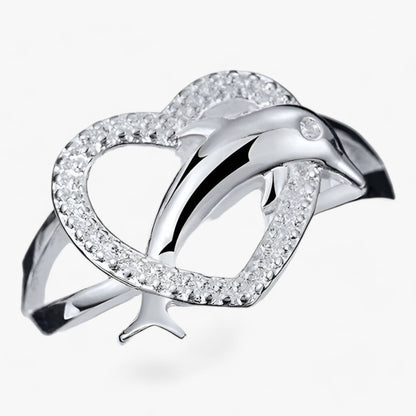 Delphin-Herz-Ring – Sterling Silber Liebe