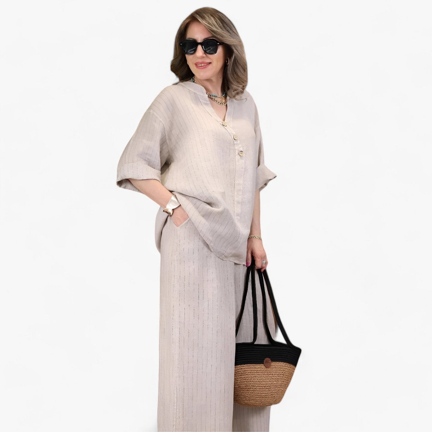 Damen Freizeit Baumwoll-Leinen Set - Ultimativer Komfort & Stil