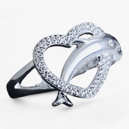 Delphin-Herz-Ring – Sterling Silber Liebe