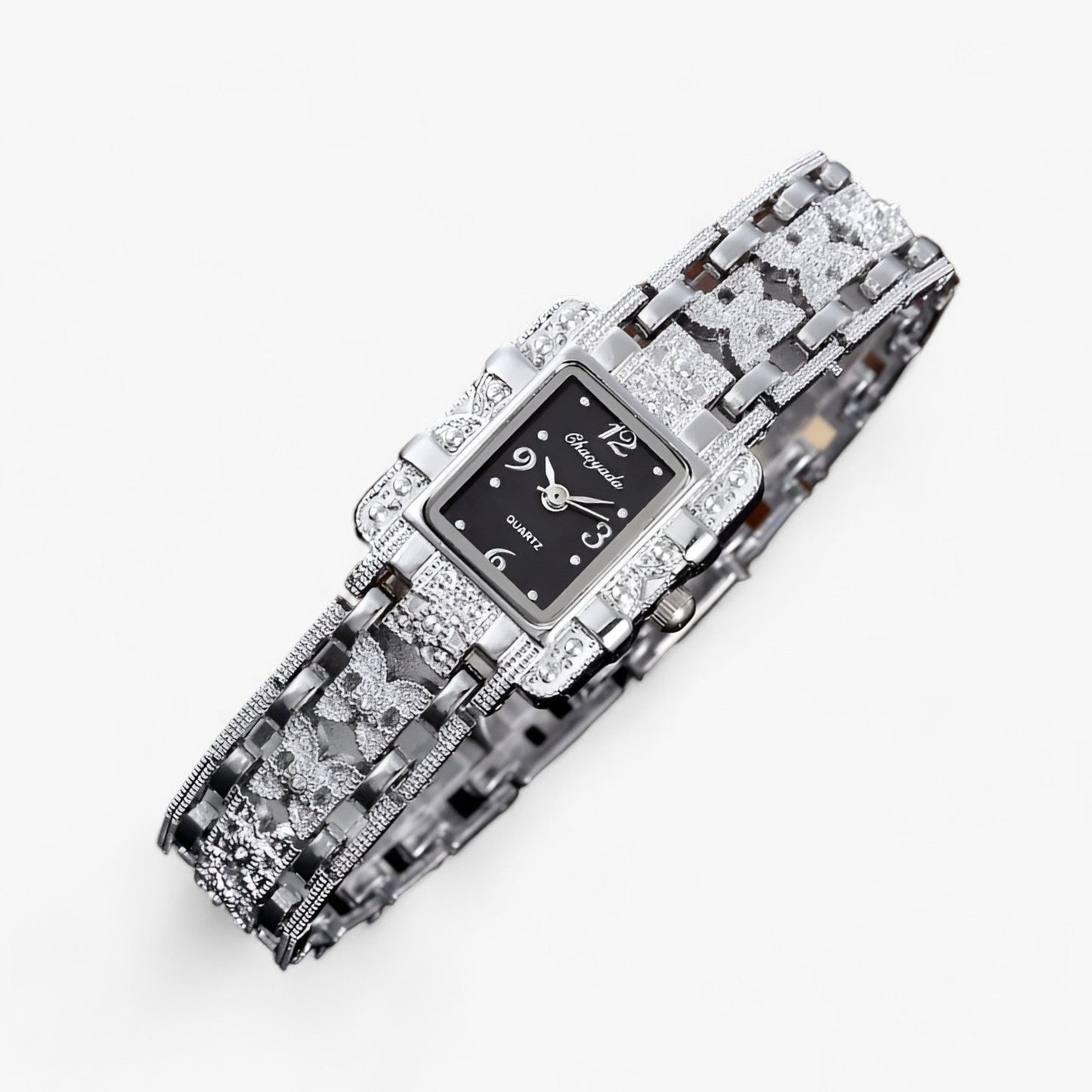 Armbanduhr mit Rechteckigem Zifferblatt und Kristallen - Modisch und Elegant für Frauen