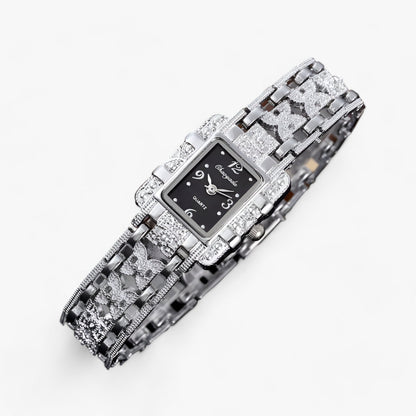 Armbanduhr mit Rechteckigem Zifferblatt und Kristallen - Modisch und Elegant für Frauen