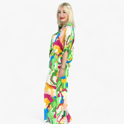 Damen Bunter Bedruckter V-Ausschnitt Anzug - Mutiger Stil & Komfort