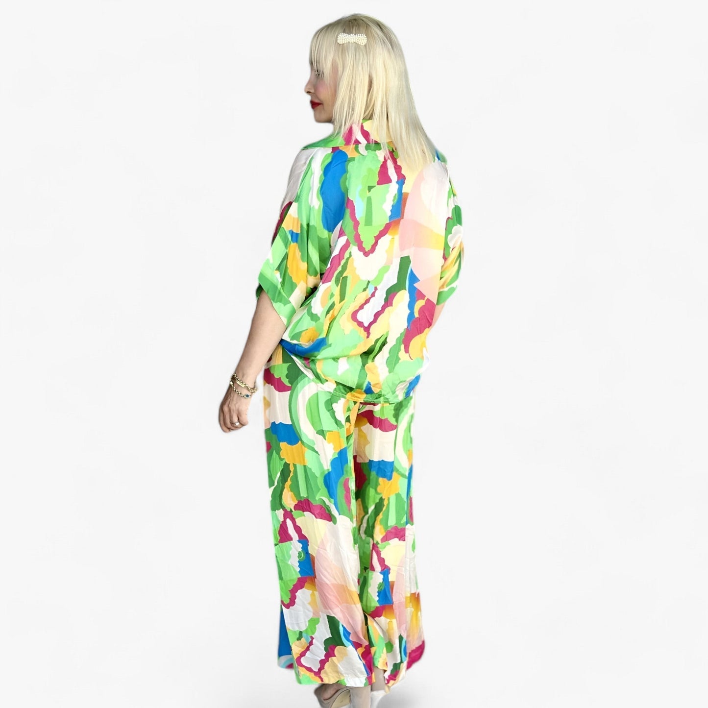 Damen Bunter Bedruckter V-Ausschnitt Anzug - Mutiger Stil & Komfort