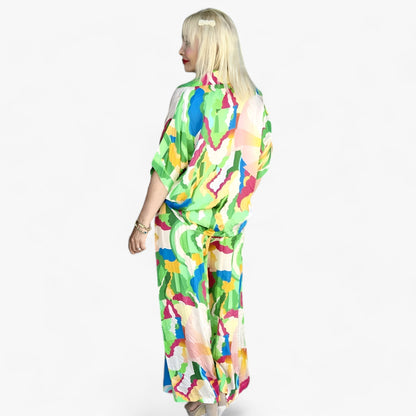 Damen Bunter Bedruckter V-Ausschnitt Anzug - Mutiger Stil & Komfort