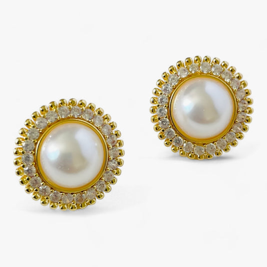 Goldene Perle | Kristall-Ohrringe - Glamouröser Glanz