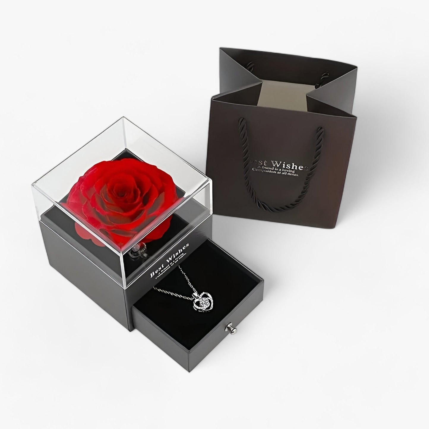 Elegante Herz-Zirkonia-Halskette mit luxuriöser Rosen-Geschenkbox