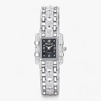 Armbanduhr mit Rechteckigem Zifferblatt und Kristallen - Modisch und Elegant für Frauen