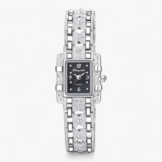 Armbanduhr mit Rechteckigem Zifferblatt und Kristallen - Modisch und Elegant für Frauen