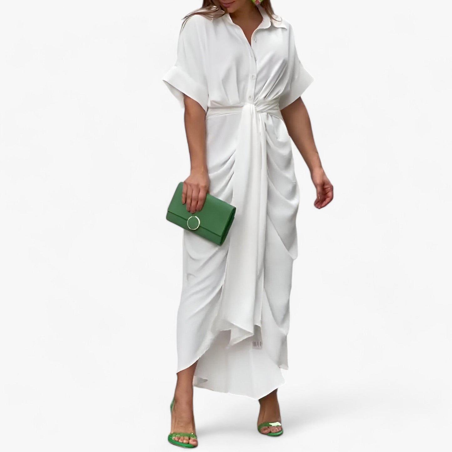 Elegantes Midikleid - Raffinierter Stil mit Umlegekragen & Bindegürtel