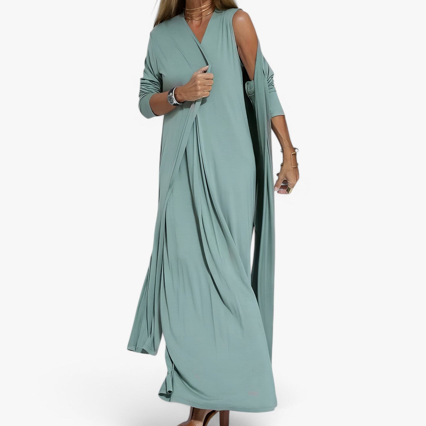 Helen | Langes Kleid mit Gratis-Cardigan - Elegant und bequem