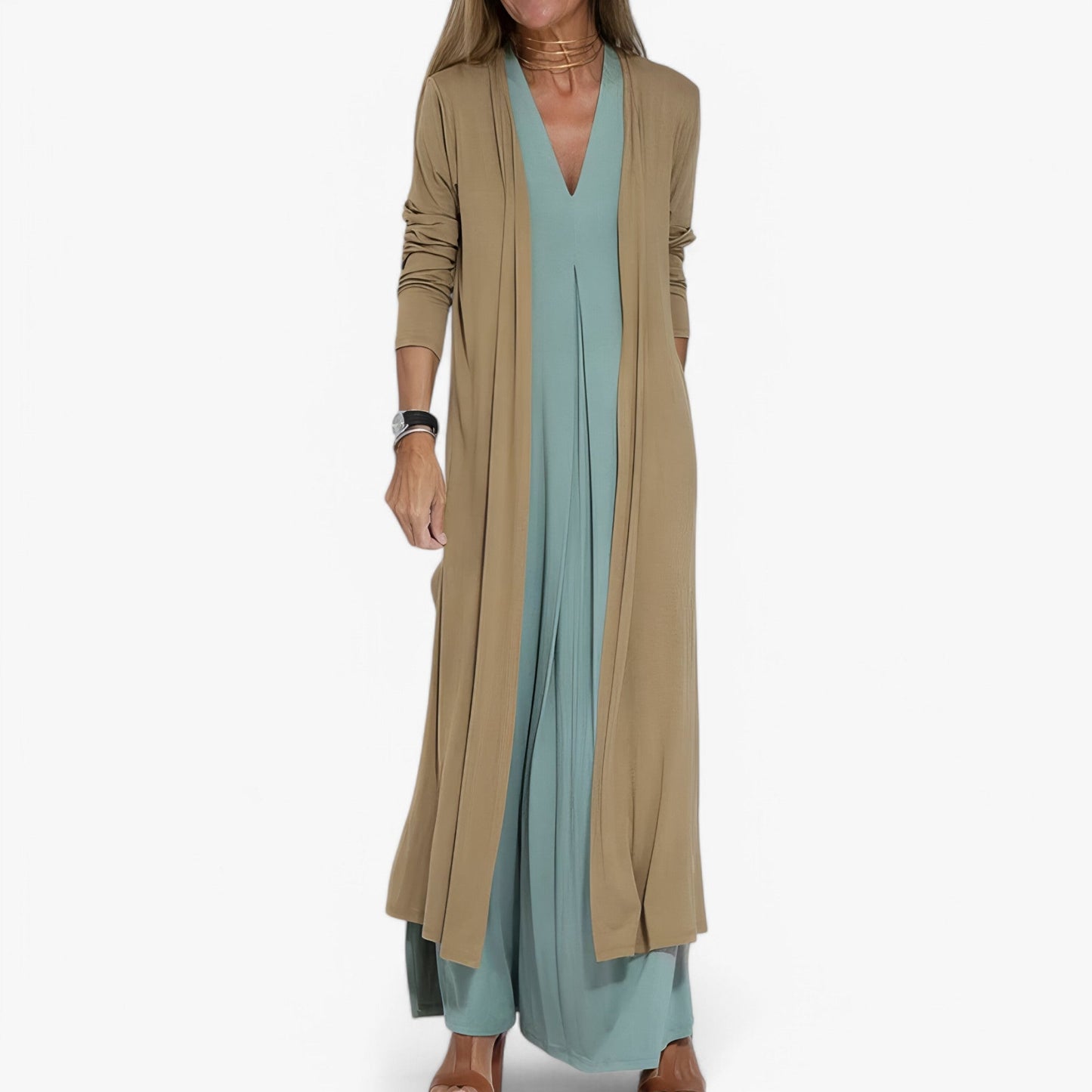 Helen | Langes Kleid mit Gratis-Cardigan - Elegant und bequem